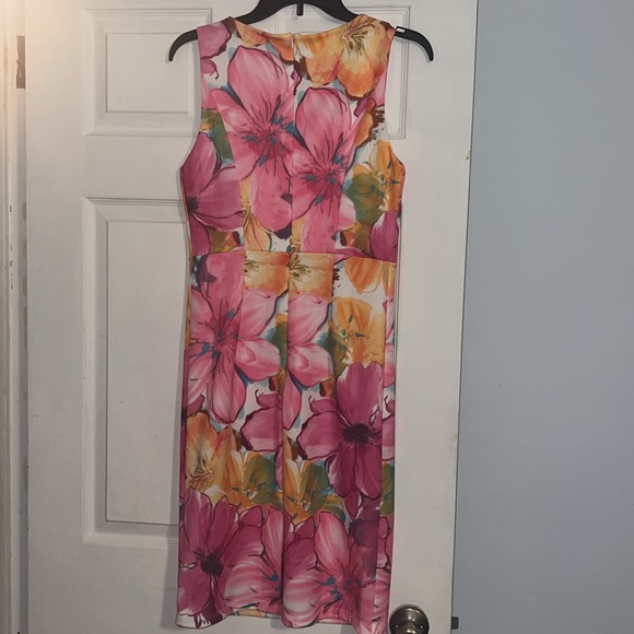 Ovi Fuchsia Pink Yellow Floral Print Sleeveless Sheath Lined Dress NWOT - Picture 6 of 16